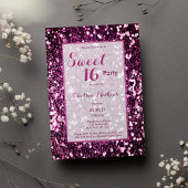 紫モダンピンクガーリートレンディーセクイン甘い16 招待状