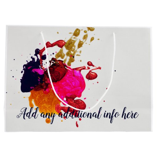 紫モダンピンク赤金ゴールド絵を描(ばちゃばちゃ)跳ねる ラージペーパーバッグ (裏面)