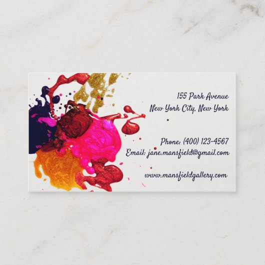 紫モダンピンク赤金ゴールド絵を描（ばちゃばちゃ）跳ねる 名刺 (裏面)