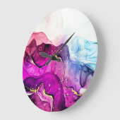 紫モダンピンク金ゴールド水彩壁時計 ラージ壁時計 (傾斜)