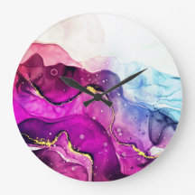 紫モダンピンク金ゴールド水彩壁時計