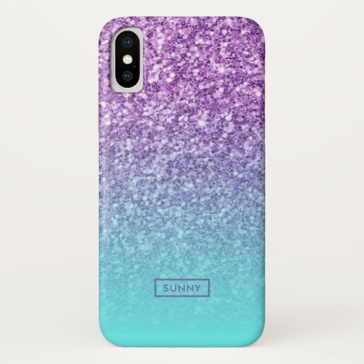 紫モダンフェイクグリッターグラデーションターコイズ第3号 Case-Mate iPhoneケース (裏面)