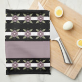 紫モダンフローラストライプと キッチンタオル (四つ折り)