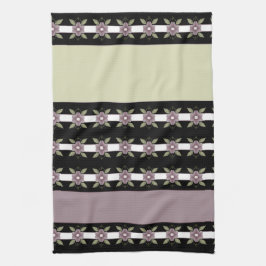 紫モダンフローラストライプと キッチンタオル
