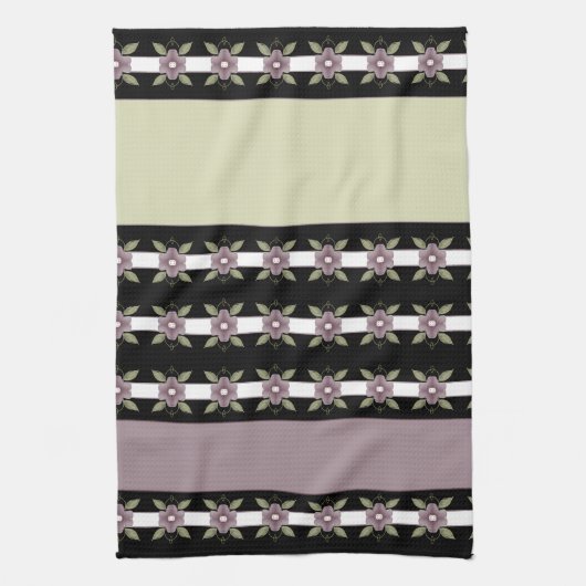 紫モダンフローラストライプと キッチンタオル (縦)