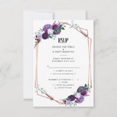 紫モダンフローラバラ金ゴールド幾何学模様 招待状 (正面)