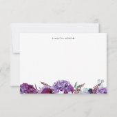 紫モダンフローラパーソナライズされた サンキューカード (正面)