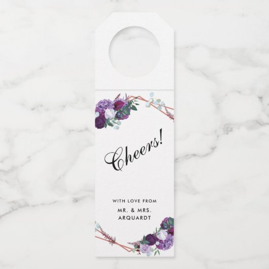 紫モダンフローラ幾何学的応援結婚ズ ボトルネックタグ (正面)