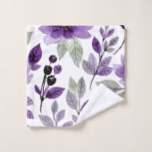 紫モダンフローラ植物水彩 バスタオルセット (ウォッシュタオル)
