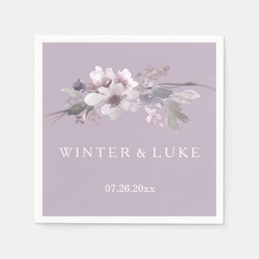 紫モダンフローラ水の色の結婚ナプキン スタンダードカクテルナプキン (正面)