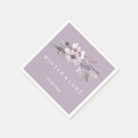 紫モダンフローラ水の色の結婚ナプキン スタンダードカクテルナプキン (角)