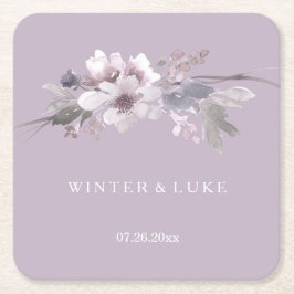 紫モダンフローラ水の色結婚の スクエアペーパーコースター