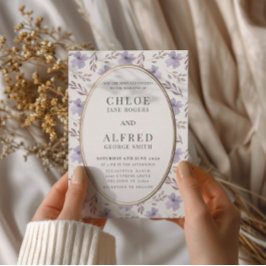 紫モダンフローラ水の色結婚の 招待状