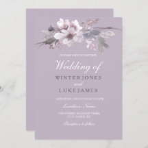 紫モダンフローラ水彩結婚式招待状