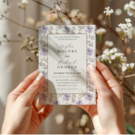紫モダンフローラ水彩結婚式招待状 招待状