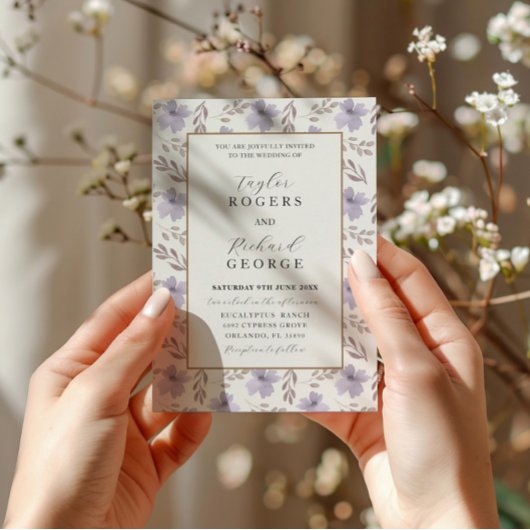 紫モダンフローラ水彩結婚式招待状 招待状
