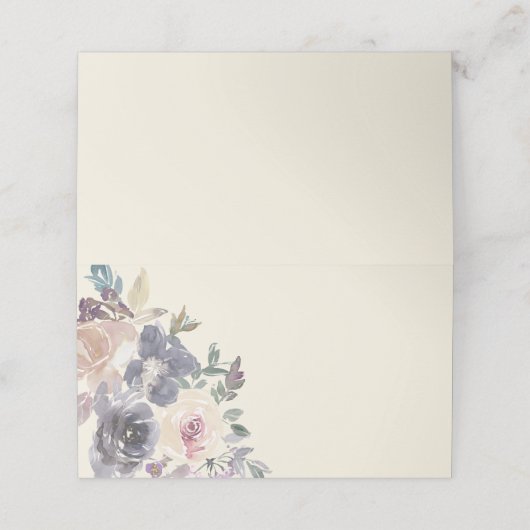 紫モダンフローラ水色エレガントな結婚式 プレイスカード (外部開封)