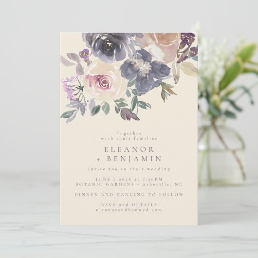 紫モダンフローラ水色エレガントな結婚式 招待状 (スタンド正面)