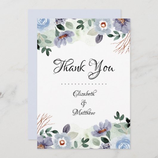 紫モダンフローラ結婚ズ サンキューカード (正面/裏面)