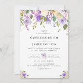 紫モダンフローラ結婚式招待状 招待状 (正面)