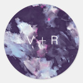 紫モダンブラシストローク結婚モノグラム ラウンドシール (正面)