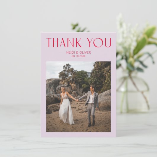 紫モダンマゼンタ光結婚のサンキューカード サンキューカード (スタンド正面)