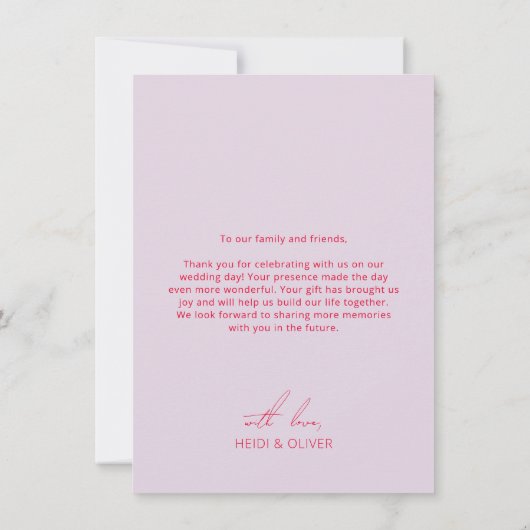 紫モダンマゼンタ光結婚のサンキューカード サンキューカード (裏面)