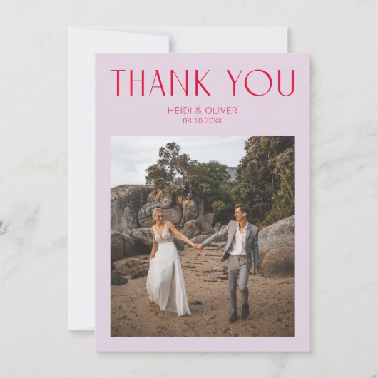 紫モダンマゼンタ光結婚のサンキューカード サンキューカード (正面)