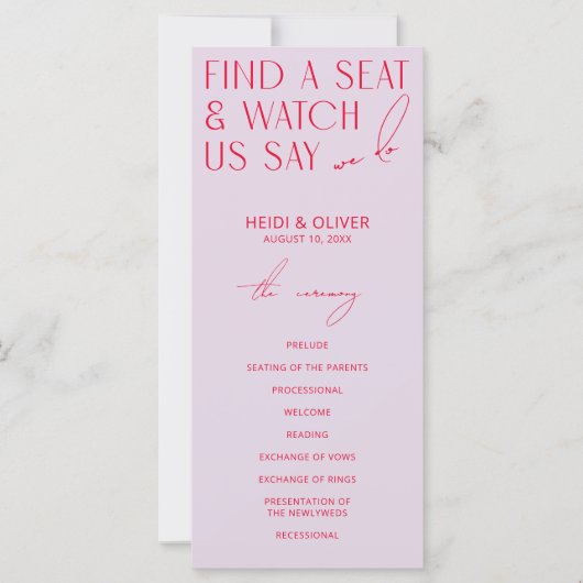 紫モダンミニマルとマゼンタの結婚式 プログラム (正面)