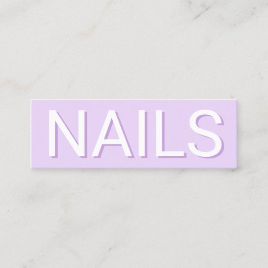 紫モダンミニマルタイポグラフィ爪、 ネイル スキニー名刺 (正面)