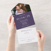 紫モダンモノグラ結婚ム写真の日付 オールインワン招待状 (貼ってはがせる)