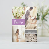 紫モダンラベンダーの写真結婚コラージュ サンキューカード (スタンド正面)