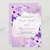 紫モダンラベンダー水彩フローラ結婚ズ 招待状 (正面/裏面)