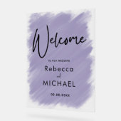 紫モダンラベ絵を描ン結婚の歓迎 アクリルサイン (傾斜)