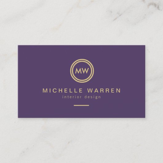 紫モダン上の円モノグラム王室のイニシャル 名刺 (正面)