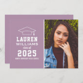 紫モダン写真卒業パーティー 招待状 (正面/裏面)