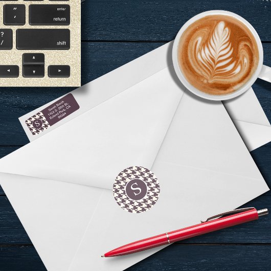 紫モダン千鳥格子の梅モノグラム ラウンドシール