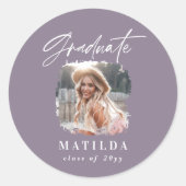 紫モダン台写真エレガント卒業 ラウンドシール (正面)