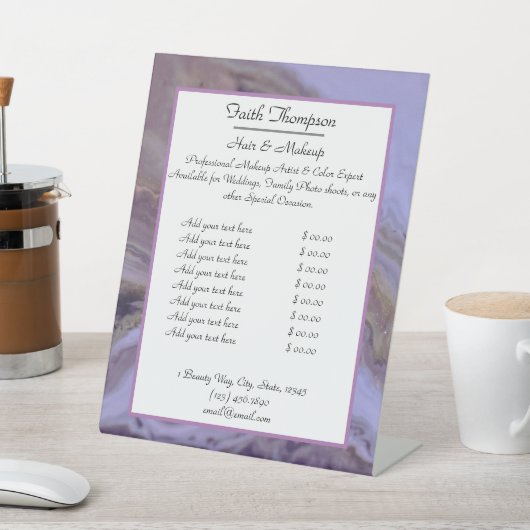 紫モダン大理石美容師価格シート 台座サイン (インサイチュ)