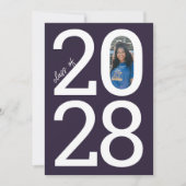 紫モダン学年と写真卒業 案内状 (正面)