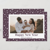 紫モダン星フォトハッピー新年カード シーズンカード (正面/裏面)