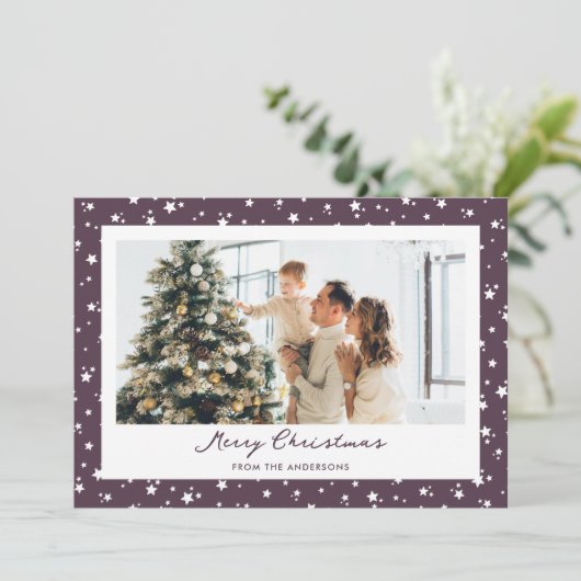 紫モダン星フォトメリークリスマス シーズンカード (スタンド正面)