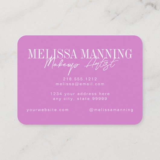 紫モダン桃色のメイクアップ名刺 名刺 (裏面)