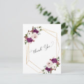 紫モダン梅赤面ピンクフローラ結婚ズ サンキューカード (スタンド正面)