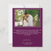 紫モダン梅赤面ピンクフローラ結婚ズ サンキューカード (裏面)