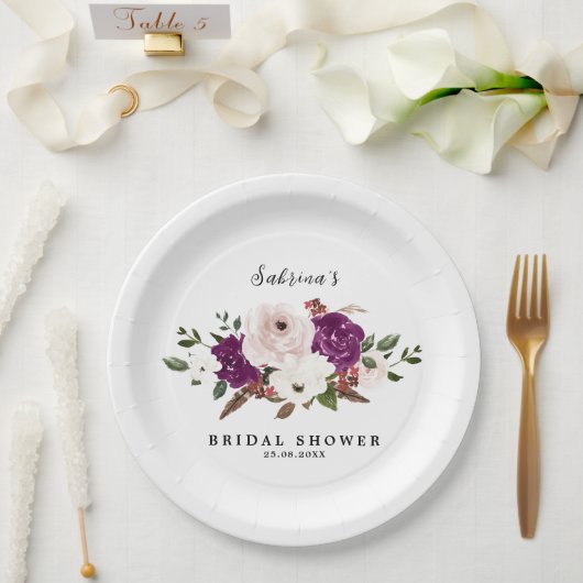 紫モダン梅赤面ピンクフローラ結婚ズ ペーパープレート (ウェディング)