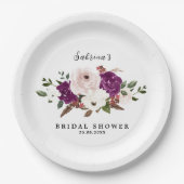 紫モダン梅赤面ピンクフローラ結婚ズ ペーパープレート (正面)