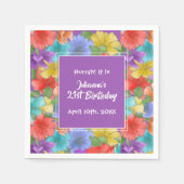 紫モダン水彩フローラ21歳の誕生日 スタンダードカクテルナプキン (正面)