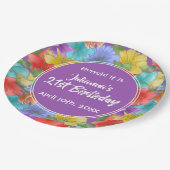 紫モダン水彩フローラ21歳の誕生日 ペーパープレート (アングル)