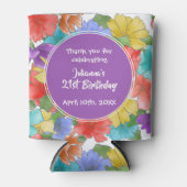 紫モダン水彩フローラ21歳の誕生日 缶クーラー (正面)